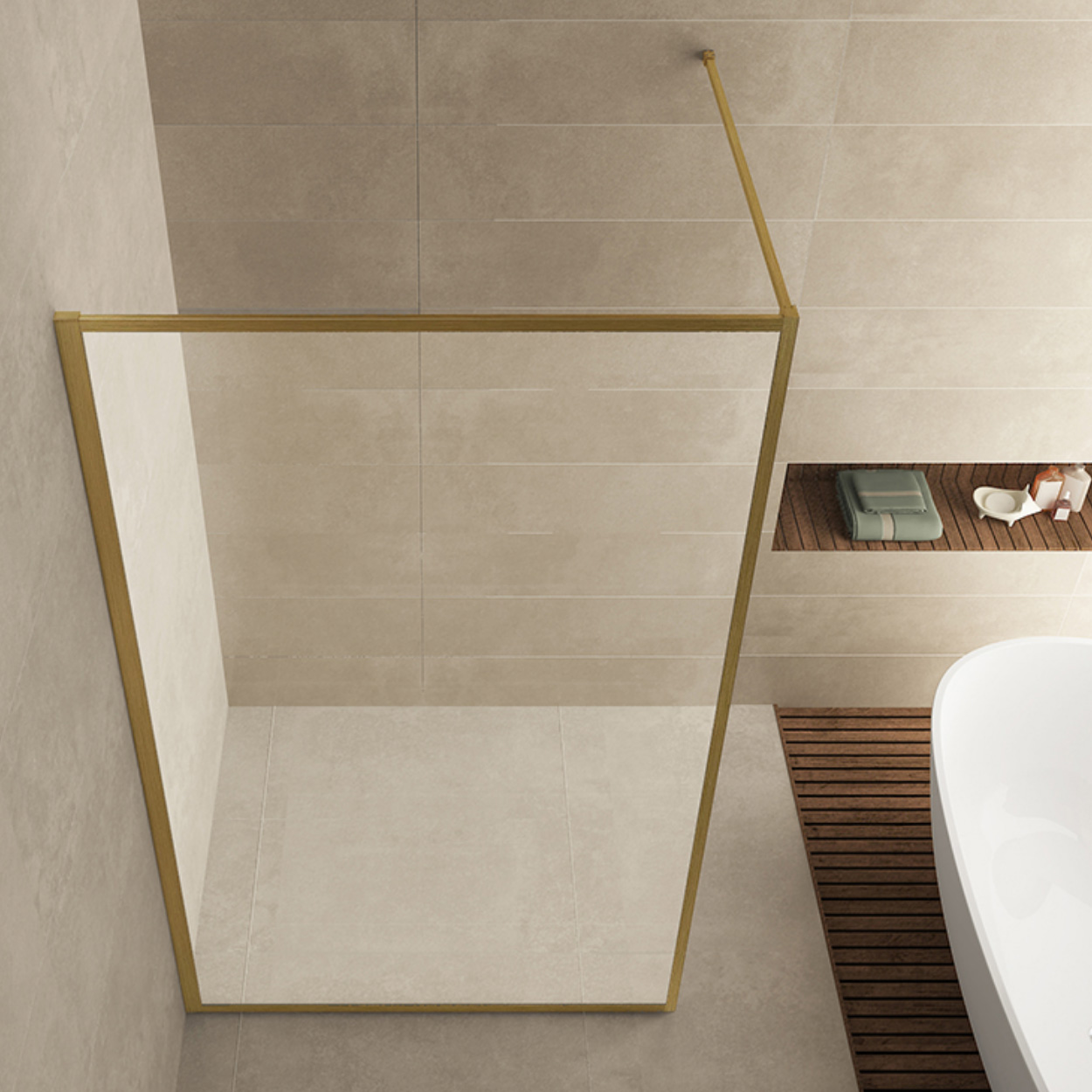 Wiesbaden Square Inloopdouche 10mm NANO Helder Glas / Geborsteld Messing Frame